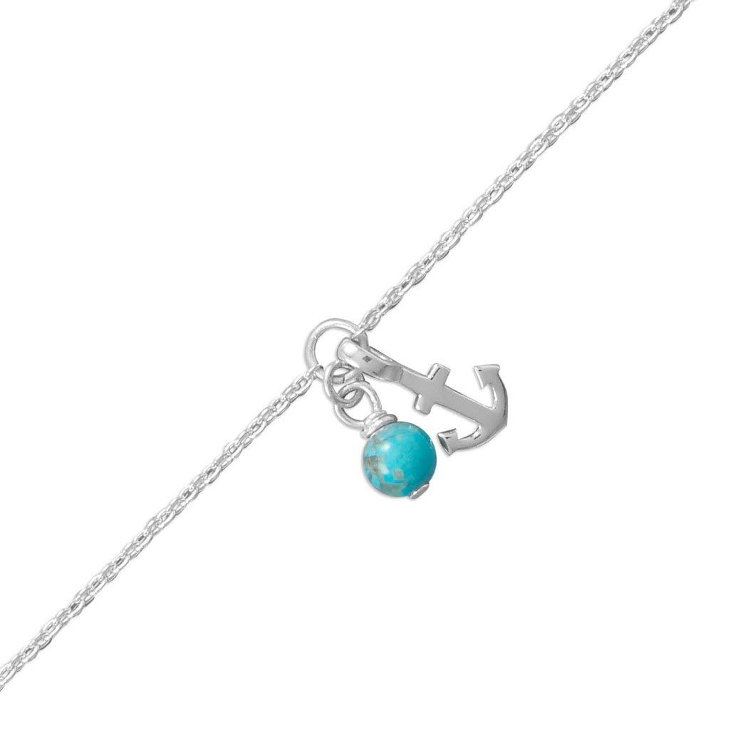 Adjustable Sterling Silver Anchor Anklet with Reconstituted Turquoise Beads - Perfect for Beach, Boho & Summer Fashion