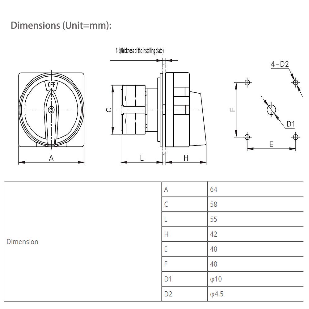 32A 4 Pole 2 Position Rotary Cam Switch - Universal ATO Changeover Switch for Electrical Panels (Safe & Reliable) - Perfect for Industrial Equipment, Motor Control & Power Distribution Systems
