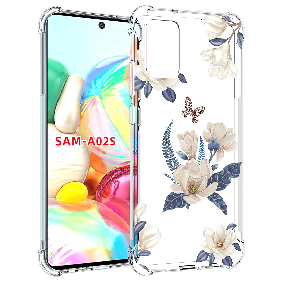 **Samsung Galaxy A02S Phone Case for Women - Cute Clear Slim Shockproof TPU Rubber Cover with Floral Design, Protective Soft Flexible Case (White Flower) - Perfect for Daily Use, Work & Travel**