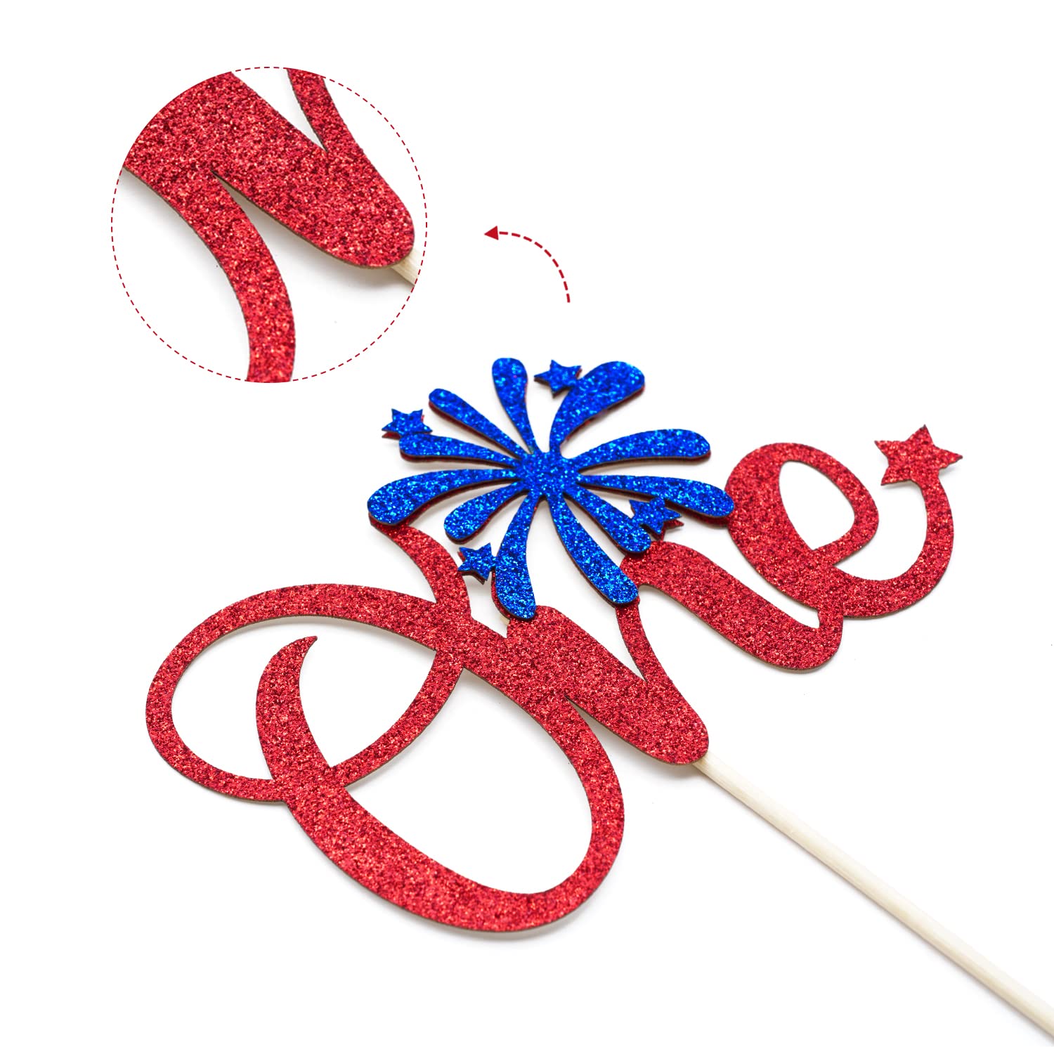 4th of July 1st Birthday Cake Topper - Little Firecracker First Birthday Decor, Gender Reveal & Baby Shower Party Supplies - Red Glitter Cake Decorations for Independence Day Celebrations