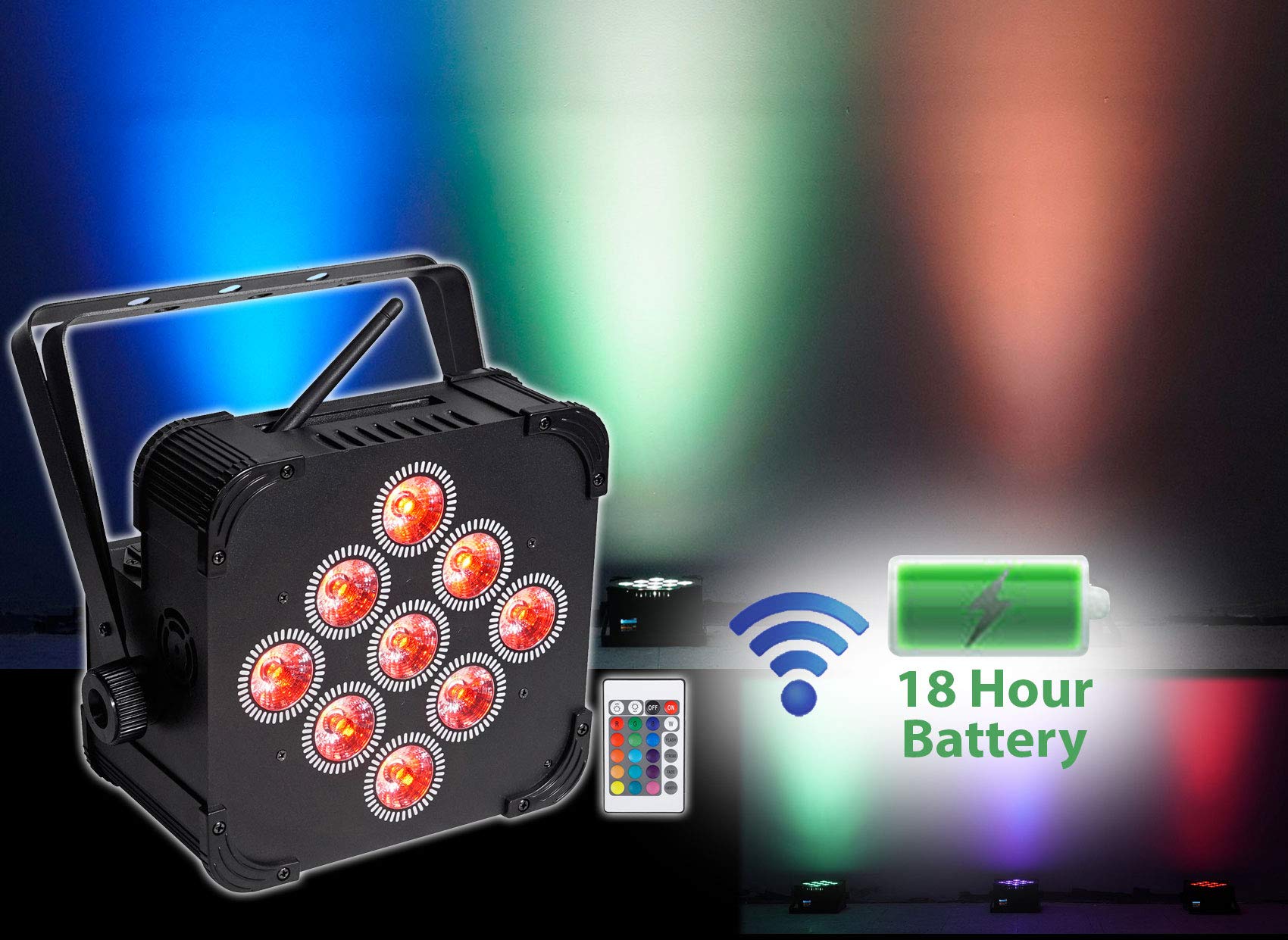 Rockville PAR 60 Rechargeable LED Wash Light with Wireless DMX, RGBWA+UV - Perfect for Stage Lighting, DJ Shows, and Live Events (2-Pack)