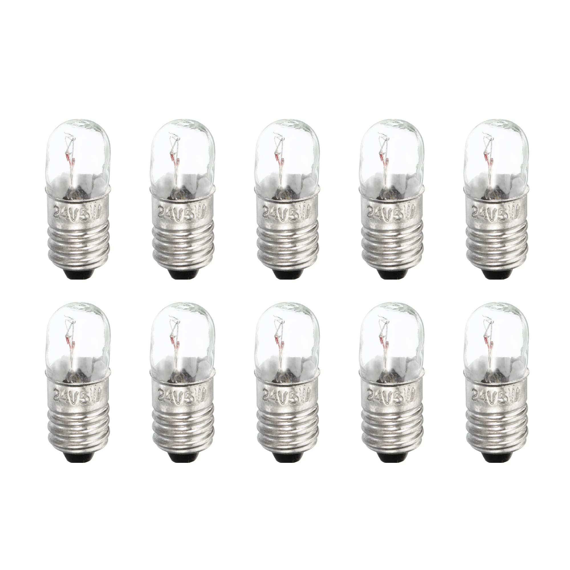 MECCANIXITY E10 Screw Base Miniature Bulbs 24V 5W Warm White Light - 10 Pack Mini Lamps for Model Trains, Dollhouses & DIY Crafts - Energy Efficient Decorative Lighting