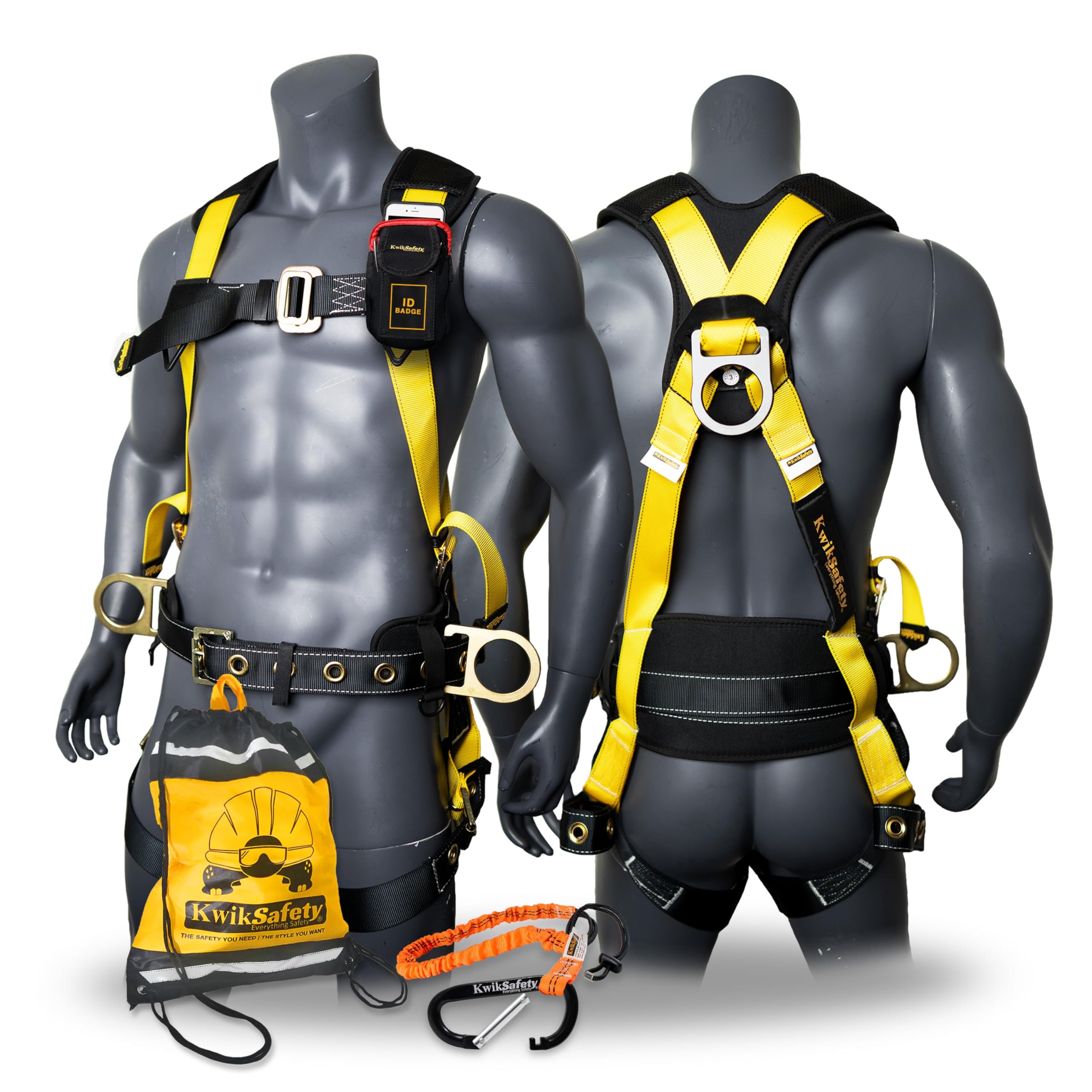 KwikSafety TYPHOON Ironworker Safety Harness with 3 D-Rings & Tool Lanyard Loop - ANSI & OSHA Certified for Construction Work - Fall Protection Gear for Roofing, Scaffolding & High-Rise Projects