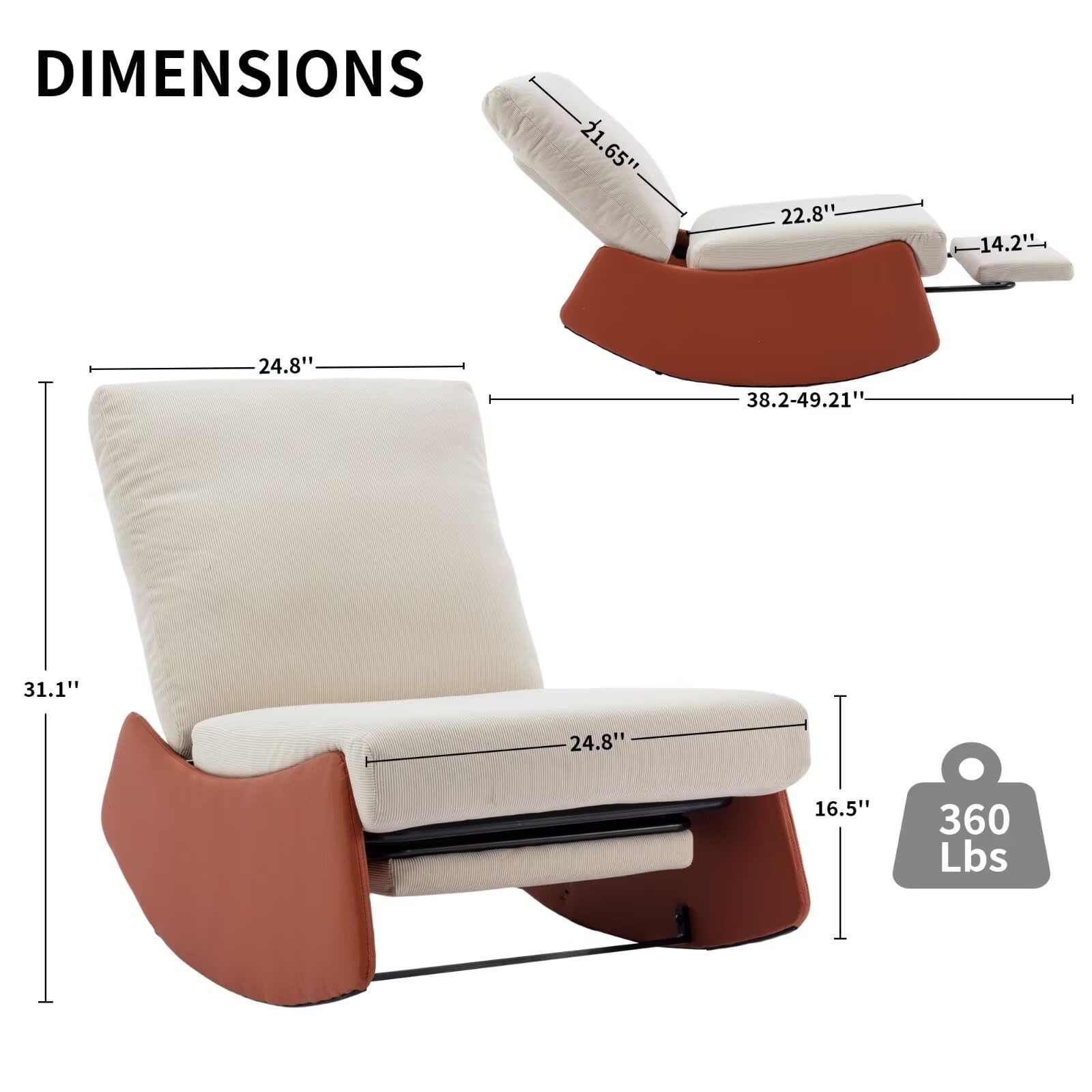 Comfortable Upholstered Glider Rocking Chair with High Backrest, Padded Seat & Footrest - Nursery, Reading & Accent Armchair for Living Room, Bedroom, Nursery & Studio (Orange & Beige) - Perfect for Nursing, Relaxing & Home Decor