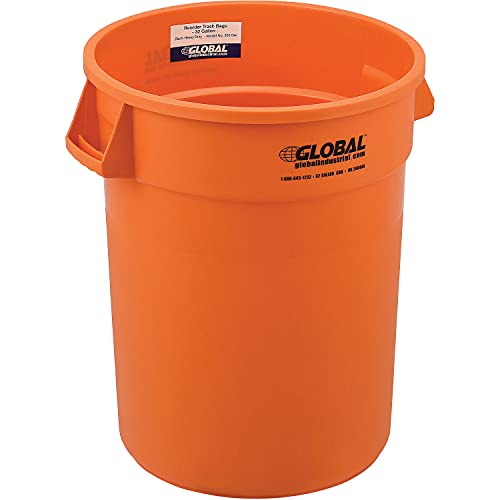 32 Gallon Heavy Duty Plastic Trash Can - Commercial Grade Bright Orange Waste Bin for Office, Warehouse & Outdoor Use - No Lid Included