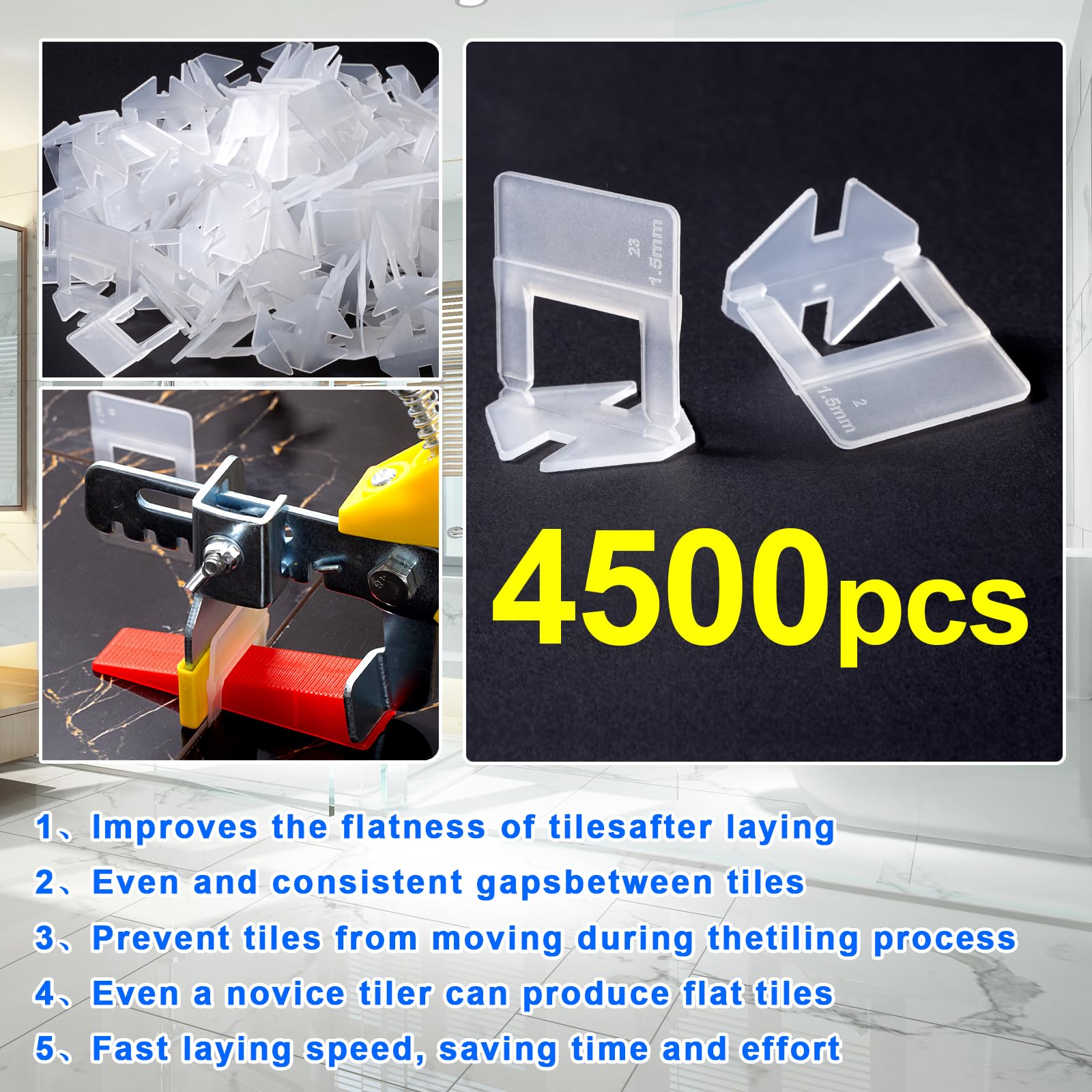 Professional Tile Leveling System Kit - 4500pcs 1/16