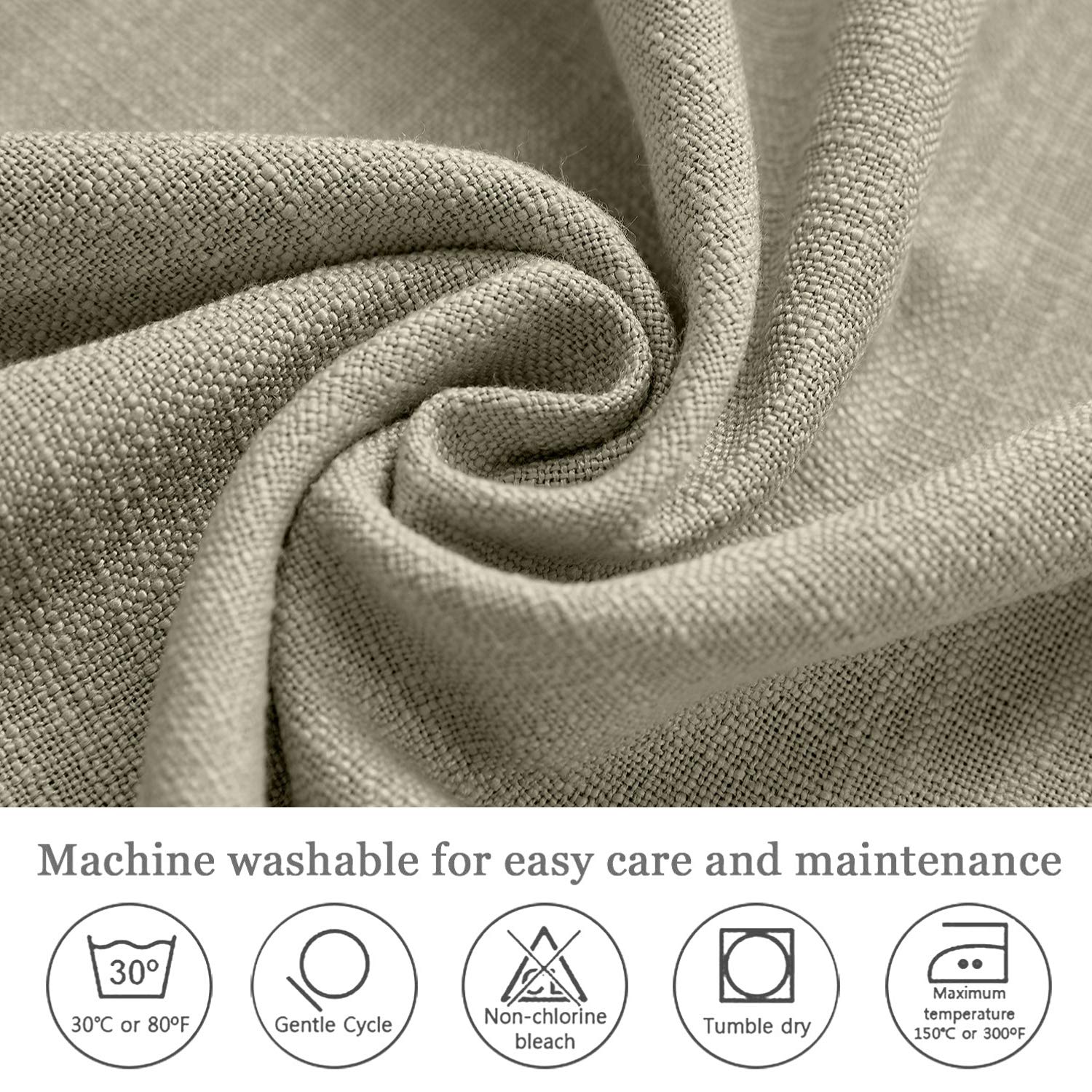 Frelement Breathable Faux Linen Curtains - Noise Reducing Blackout Drapes with 4-in-1 Header for Bedroom, Living Room & Office (52x96 Inch, 1 Panel, Grey/Beige) - Perfect for Light Control, Privacy & Home Decor