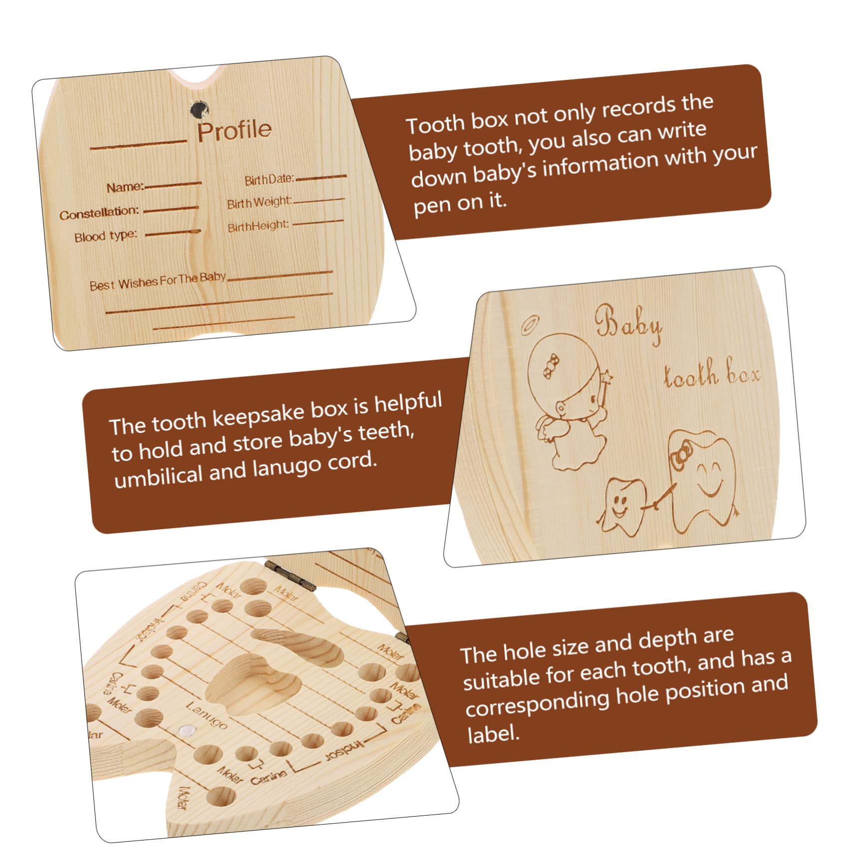 BIUDECO Wooden Tooth Storage Box - Kids Tooth Holder for Baby Teeth & Childhood Memories | Perfect for Organizing and Preserving Lost Teeth as Keepsakes