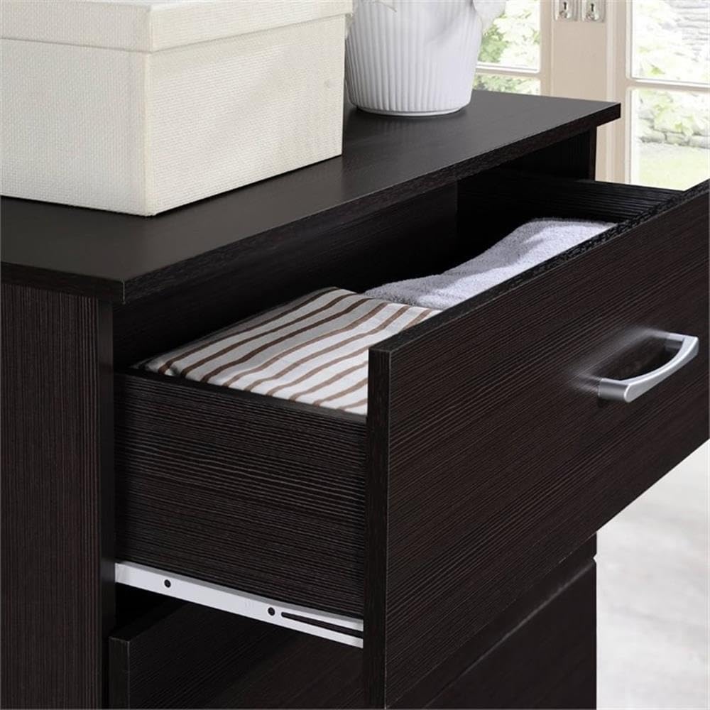 Hodedah HI3DR 3-Drawer Chest Dresser in Chocolate Finish - Perfect for Bedroom, Living Room, or Office Storage Organization