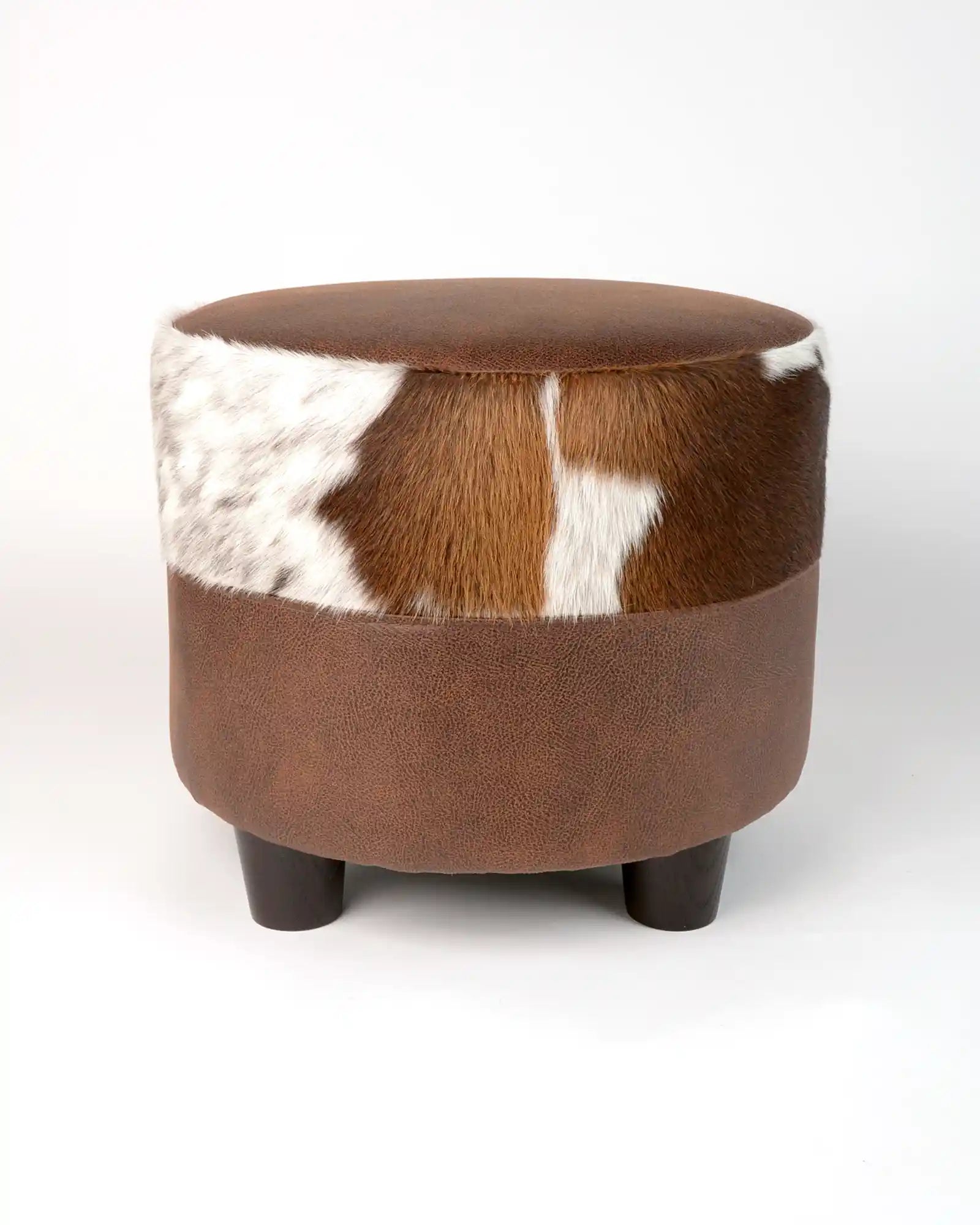 Premium Cowhide Round Footstool - 40x40x36cm Natural Leather Ottoman, Soft Round Stool for Living Room, Bedroom & Office - Perfect for Footrest, Extra Seating & Home Decor