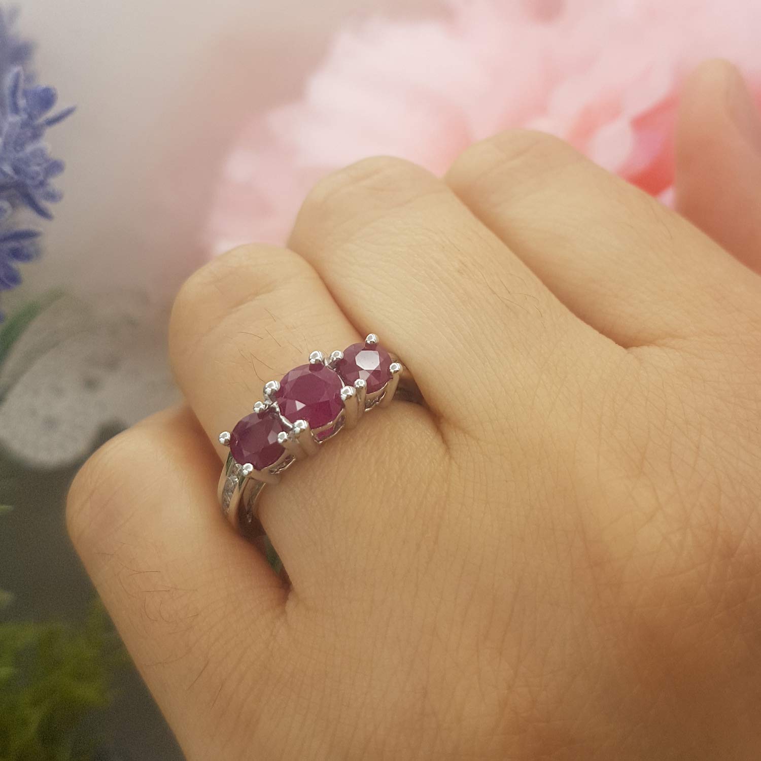 10K Solid White Gold Round Ruby & Diamond Women's Engagement Ring - Dazzlingrock Bridal Collection | Perfect for Proposals, Weddings & Anniversary Gifts
