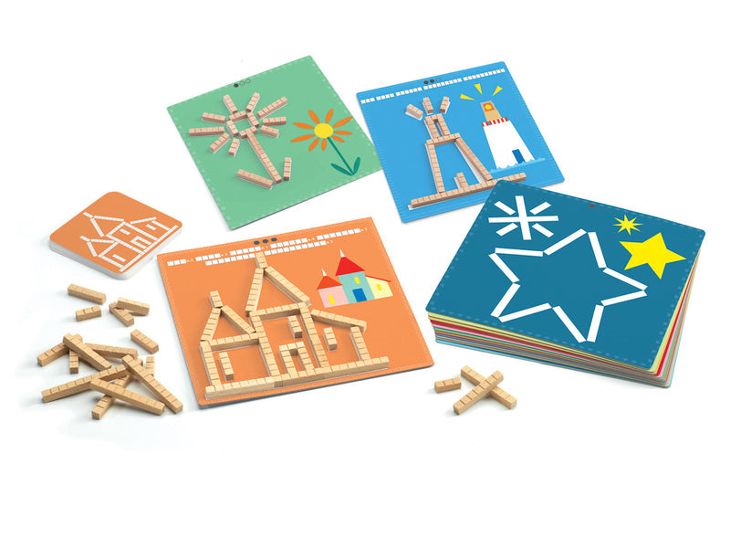 Eduludo Sticks - Educational Wooden Puzzle Game for Kids by Djeco | STEM Learning Toy for Preschool & Kindergarten Classroom Activities