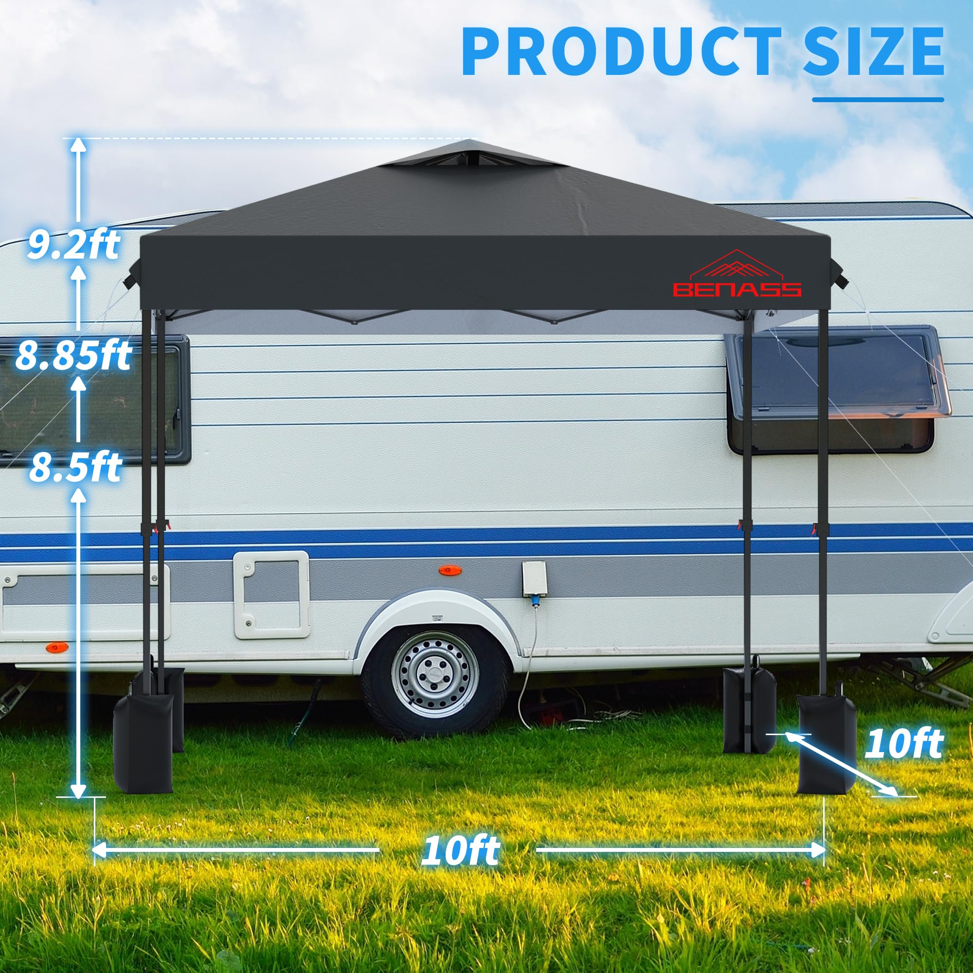 10x10 Pop Up Canopy Tent with Sidewalls - Heavy Duty Instant Shelter for Outdoor Events, Parties & Camping - Easy One-Person Setup in Grey - Perfect for Backyard BBQs, Farmers Markets & Beach Outings