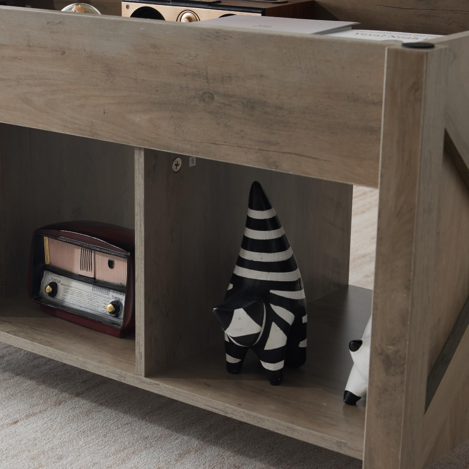 VINGLI Farmhouse Lift Top Coffee Table with Storage Shelf - Rustic Grey Lift-Up Coffee Table with Hidden Compartment, Modern Center Table for Living Room | Perfect for Small Spaces, Home Office & TV Lounge Decor