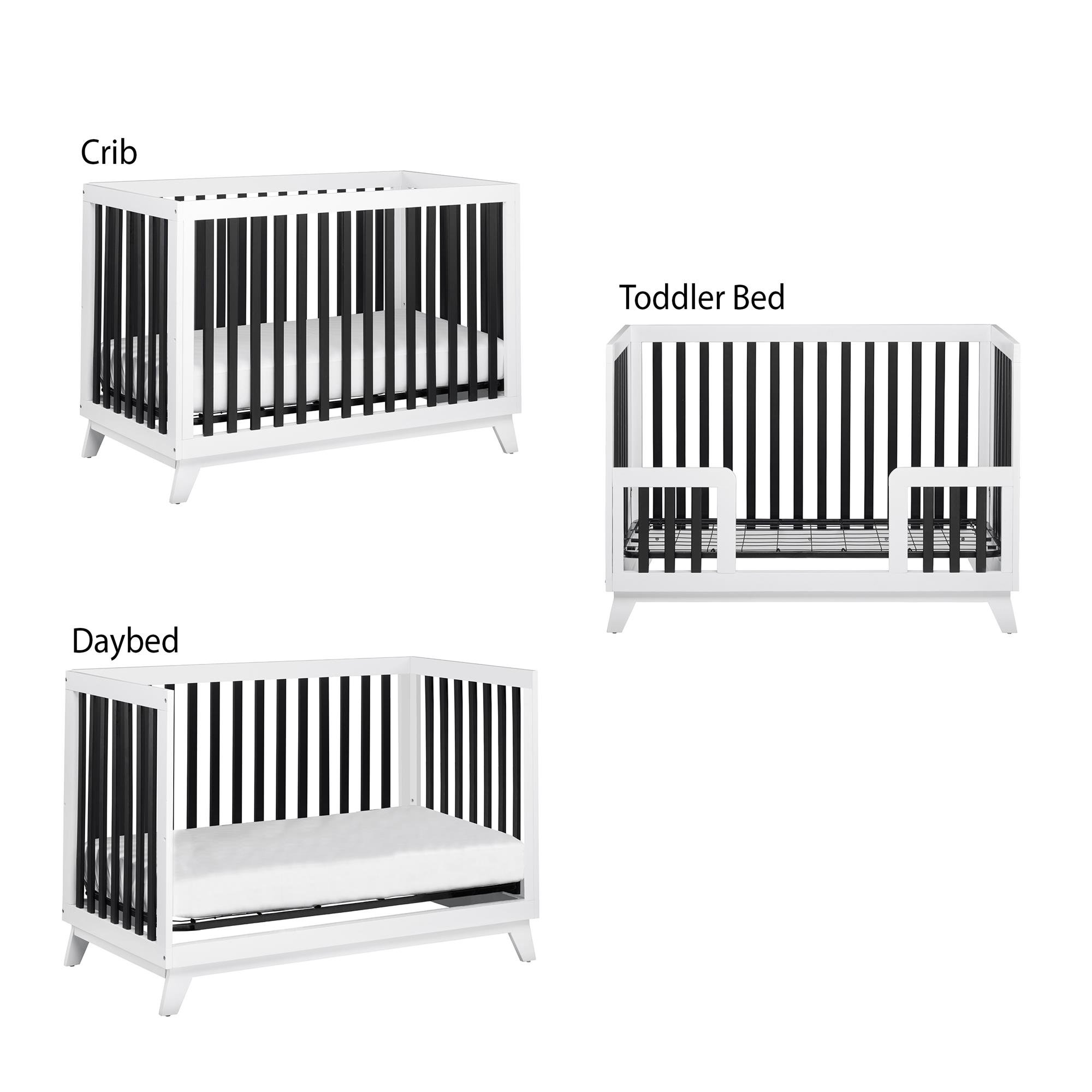 Little Seeds Rowan Valley Flint Crib - Black & White Convertible Baby Crib for Nursery, Toddler Bed & Daycare Use