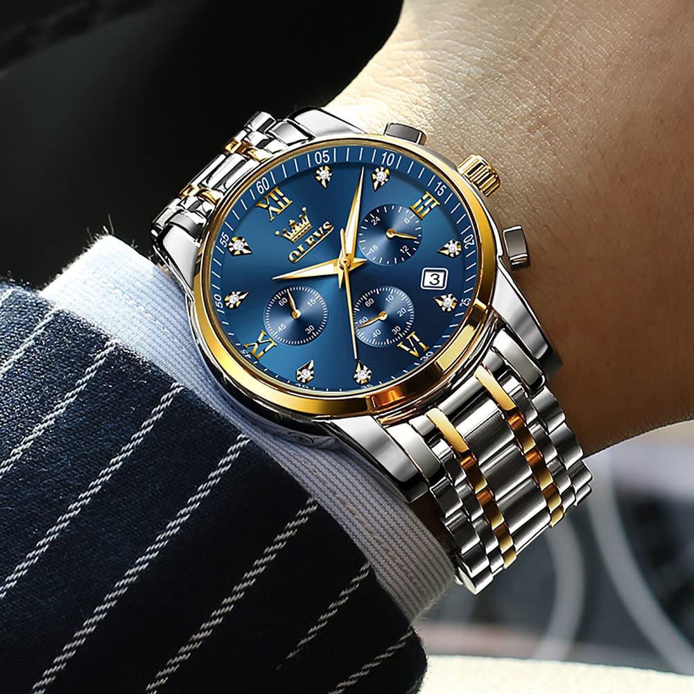 OLEVS Men's Multifunction Watch - Stainless Steel Chronograph with Date, Waterproof & Luminous Dial, Classic Wristwatch for Business, Casual & Outdoor Activities