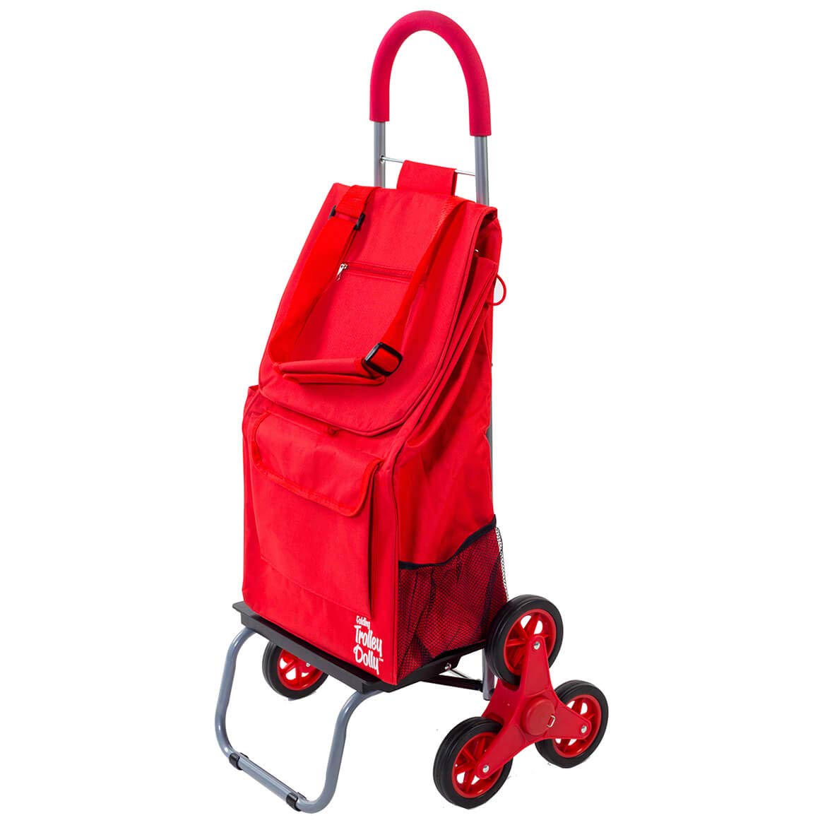 Dbest Trolley Dolly Stair Climber - Foldable Grocery Cart with Wheels for Stairs | Heavy Duty Shopping Cart for Apartments, Condos & Homes | Perfect for Groceries, Laundry & Moving Supplies (Red)