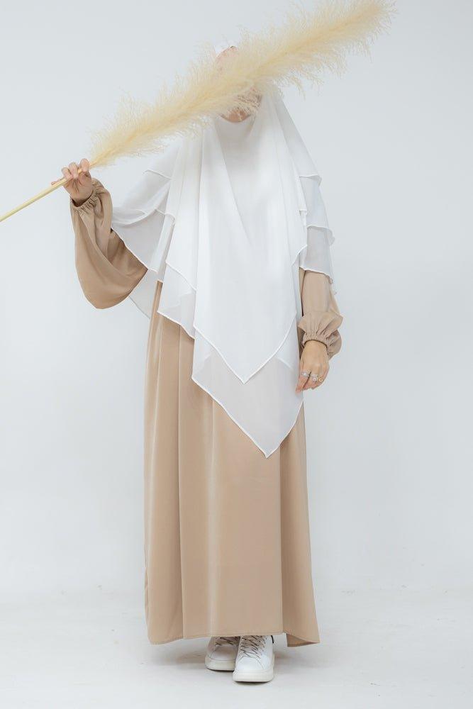 Munawara White 3-Layer Chiffon Khimar Hijab Niqab - Modest Muslim Prayer Scarf for Women, Perfect for Daily Wear, Islamic Events & Special Occasions