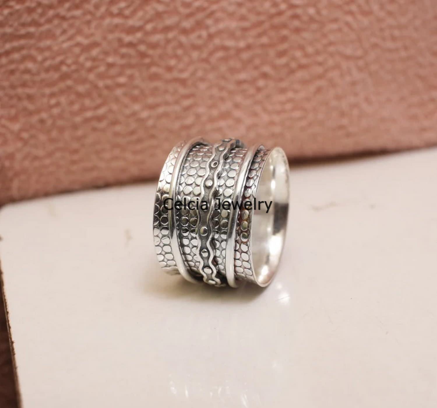 925 Sterling Silver Meditation Spinner Ring - Handmade Worry & Anxiety Relief Fidget Ring for Stress Relief - US Size 7 - Perfect for Meditation, Office Focus & Calming Nervous Habits