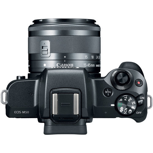 Canon EOS M50 Mirrorless Digital Camera with 15-45mm Lens (Black) - 32GB Memory Card & Accessory Kit - Perfect for Vlogging, Travel Photography & Content Creation