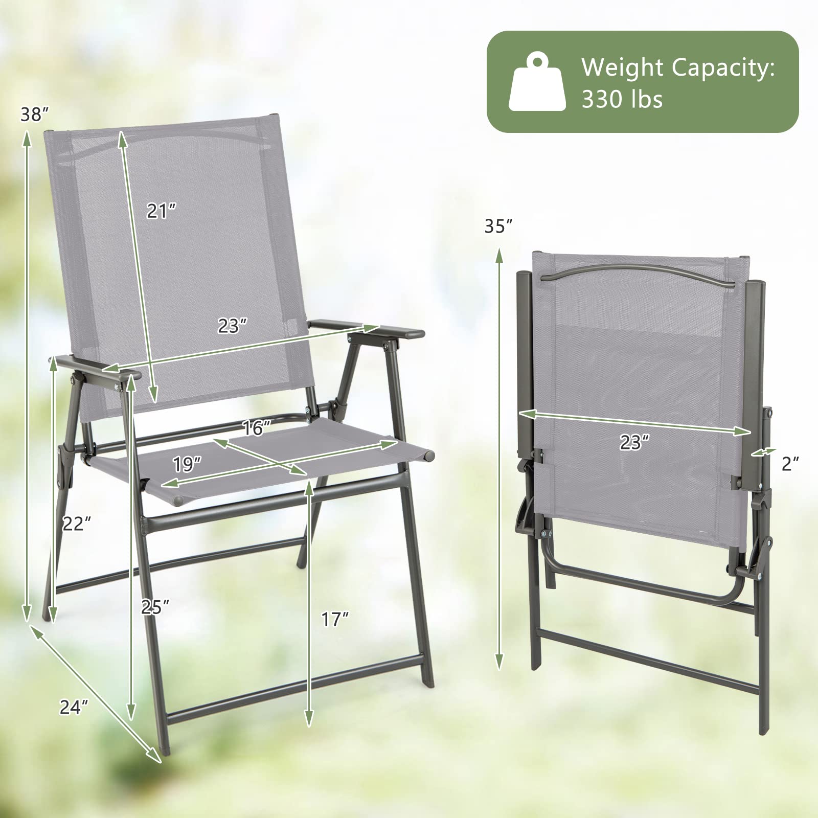 Giantex 4-Pack Folding Patio Chairs Set - Rustproof Metal Frame Outdoor Lawn Chairs for Porch, Deck, Garden, Backyard & Camping - Portable Dining Chairs (Gray) - Perfect for Outdoor Gatherings, BBQs, Picnics and Beach Trips