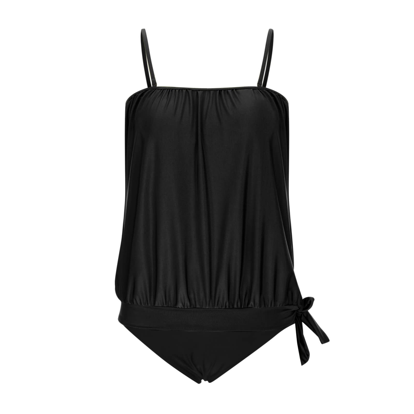 Women's Two Piece Bandeau Tankini Swimsuits - Loose Fit Blouson Tank Top with High Waisted Shorts | Comfortable Bathing Suits for Beach, Pool & Vacation