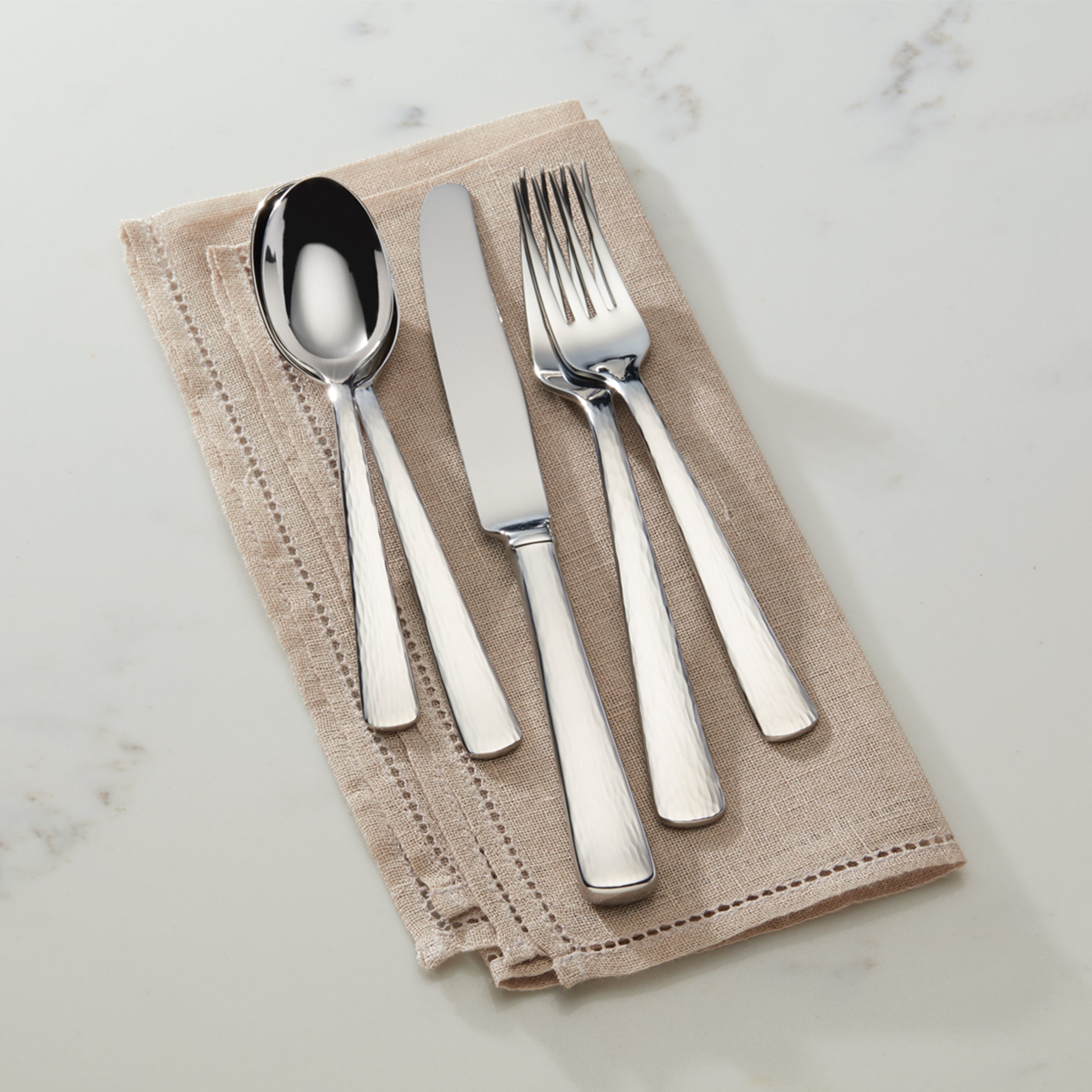 Silver Echo 5-Piece Place Setting - Elegant Stainless Steel Flatware Set for Dinnerware, Perfect for Formal Dining, Wedding Gifts & Home Entertaining