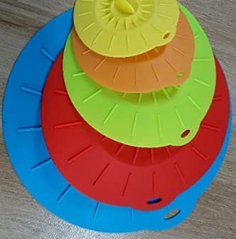 5-Piece Universal Silicone Suction Lids Set - Airtight Vacuum Seal Stretchable Food Covers for Bowls, Pans & Pots - BPA-Free Kitchen Storage Accessories - Ideal for Meal Prep, Leftovers & Refrigerator Organization (1 Set, Assorted Colors)