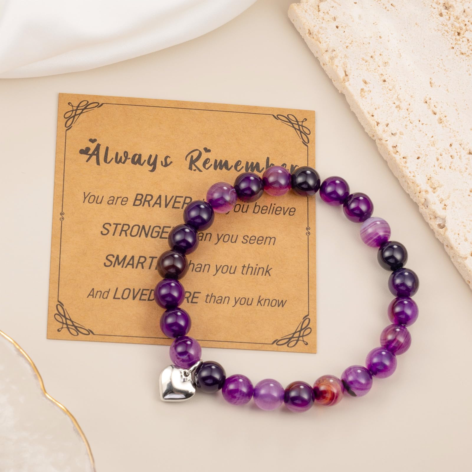 LAXPICOL Stretch Bracelet for Women - Natural Quartz Crystal Beaded Bracelet with Heart Pendant, Birthday & Valentine's Gift for Her - Perfect for Everyday Wear, Special Occasions & Jewelry Gifts