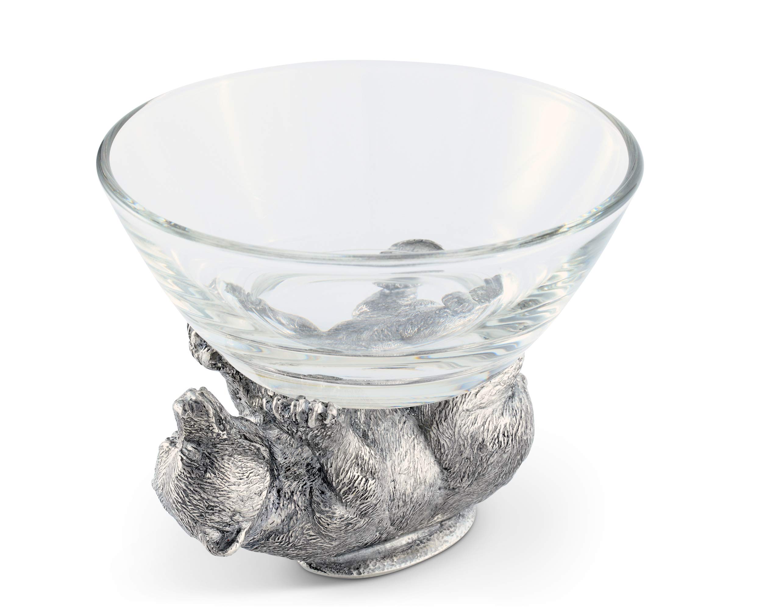 Vagabond House 6-Inch Glass Serving Bowl with Solid Pewter Bear Base - Perfect for Dips, Nuts, Sauces & Condiments | Elegant Tableware for Parties, Entertaining & Home Decor