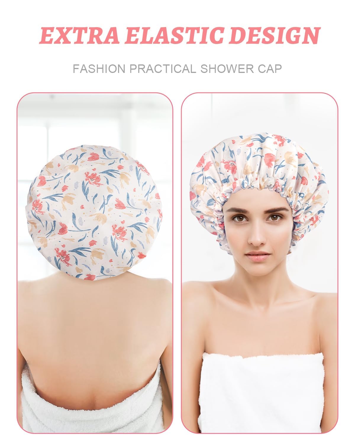 Aquior Double Layer Waterproof Shower Cap for Women & Men - Reusable Large Bath Shower Cap with EVA Lining for All Hair Lengths - Soft & Comfortable for Swimming, Spa, Hair Care & Daily Use