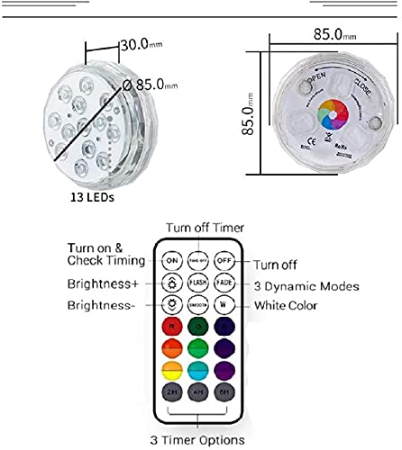 13-LED Submersible Underwater Lights for Ponds, Fountains, Pools & Aquariums - Waterproof Battery Operated with Remote - Perfect for Fish Bowls, Vases, Wedding & Halloween Decor (2 Pack)