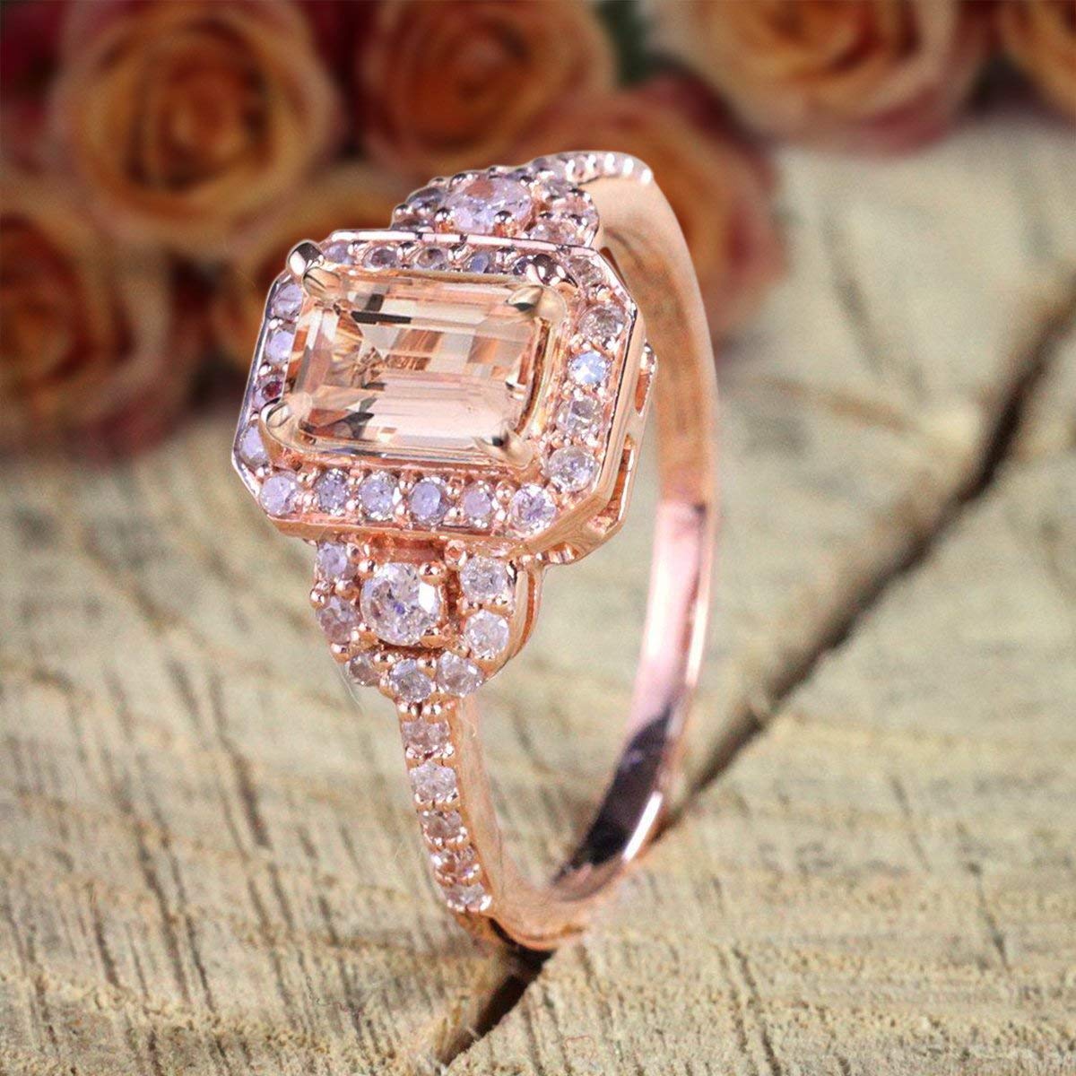 1.25 Carat Morganite Emerald Cut Diamond Engagement Ring in 18k Gold Plating - Limited Time Sale | Perfect for Proposals, Anniversaries & Special Occasions