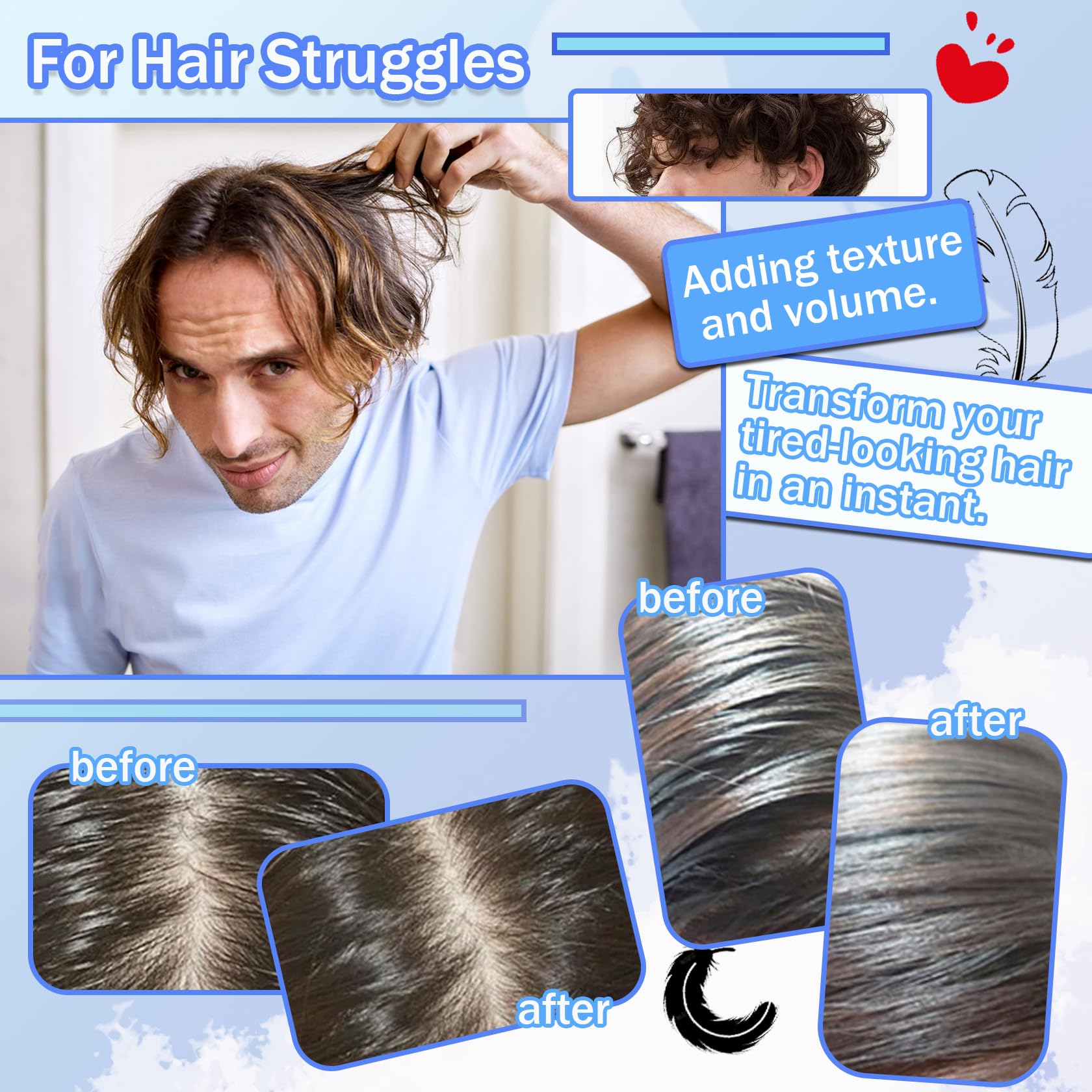 Men's Hair Styling Powder - Volumizing & Texturizing Powder for Fluffy Hairstyles - 8g Hair Texture Powder for Natural Volume & Grip - Perfect for Daily Styling, Special Occasions & Professional Looks