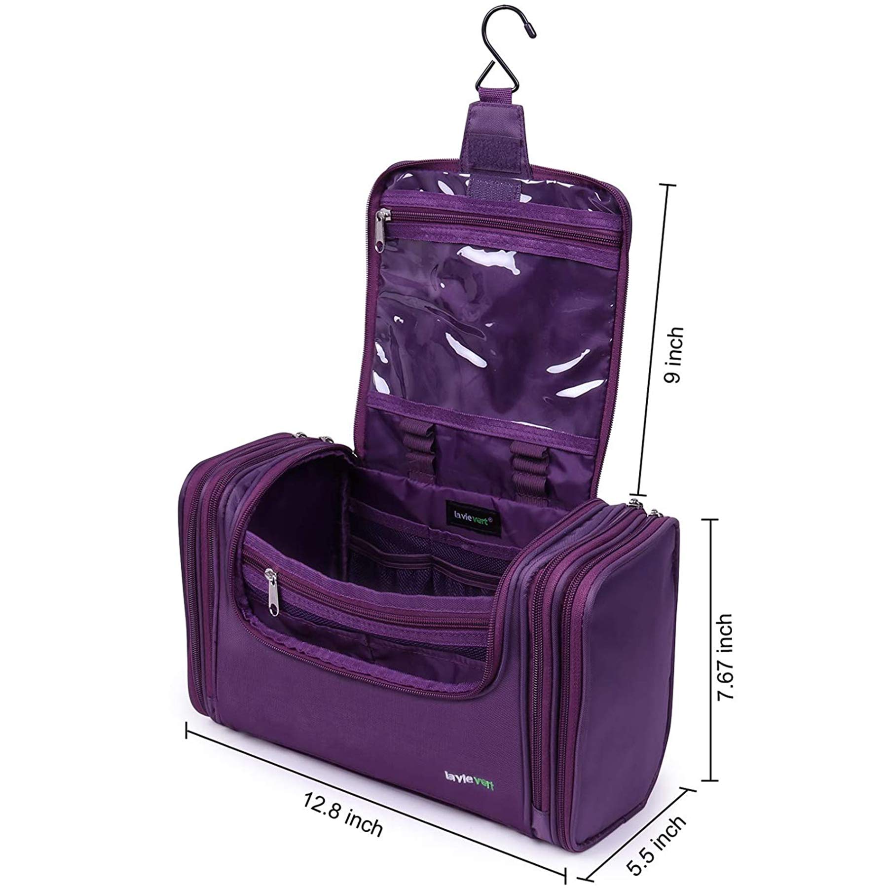 LAVIEVERT Hanging Toiletry Bag for Travel - Waterproof Makeup Organizer & Cosmetic Storage Pouch, Portable Bathroom Essentials Bag for Business Trips, Vacation, Gym, Camping - Purple