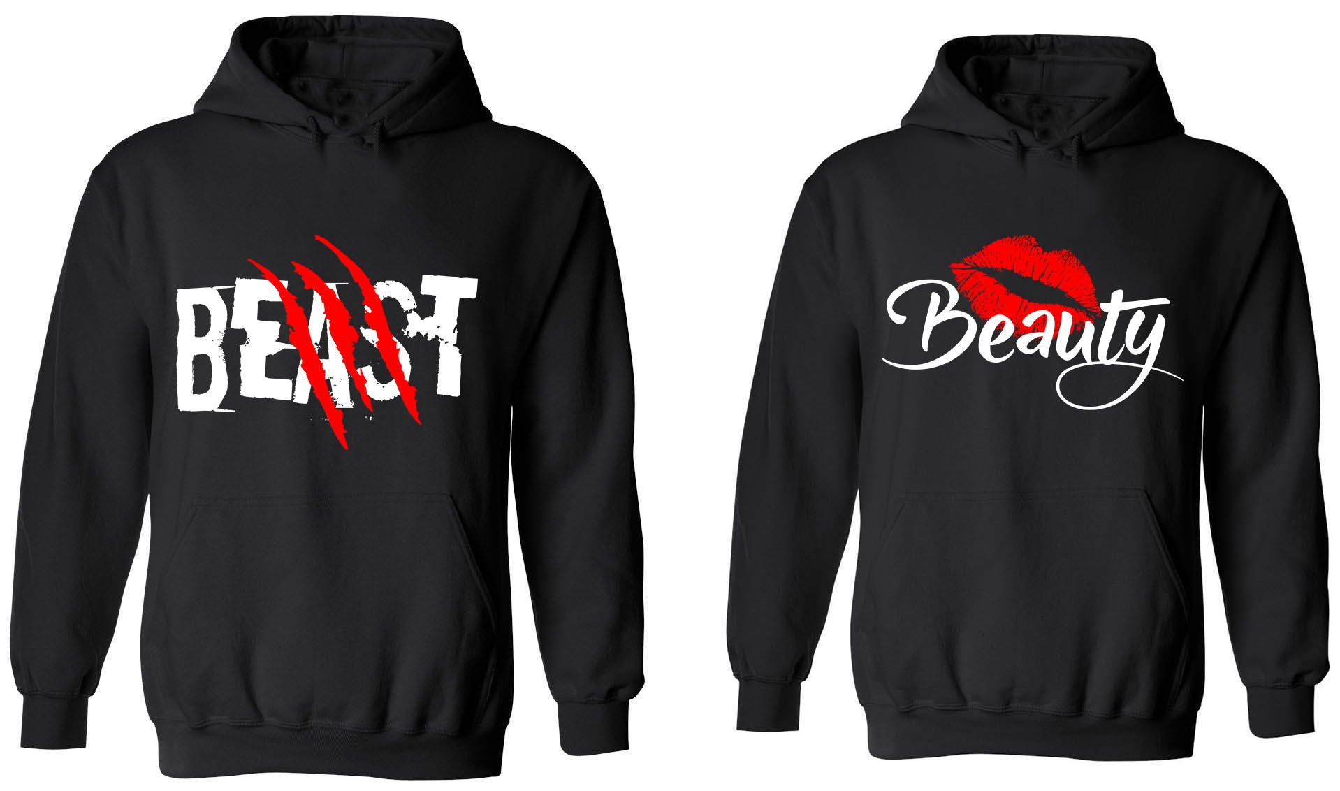 Beast & Beauty Matching Couple Hoodies - His & Her Sweatshirts for Valentine's Day, Anniversary Gifts & Cozy Date Nights