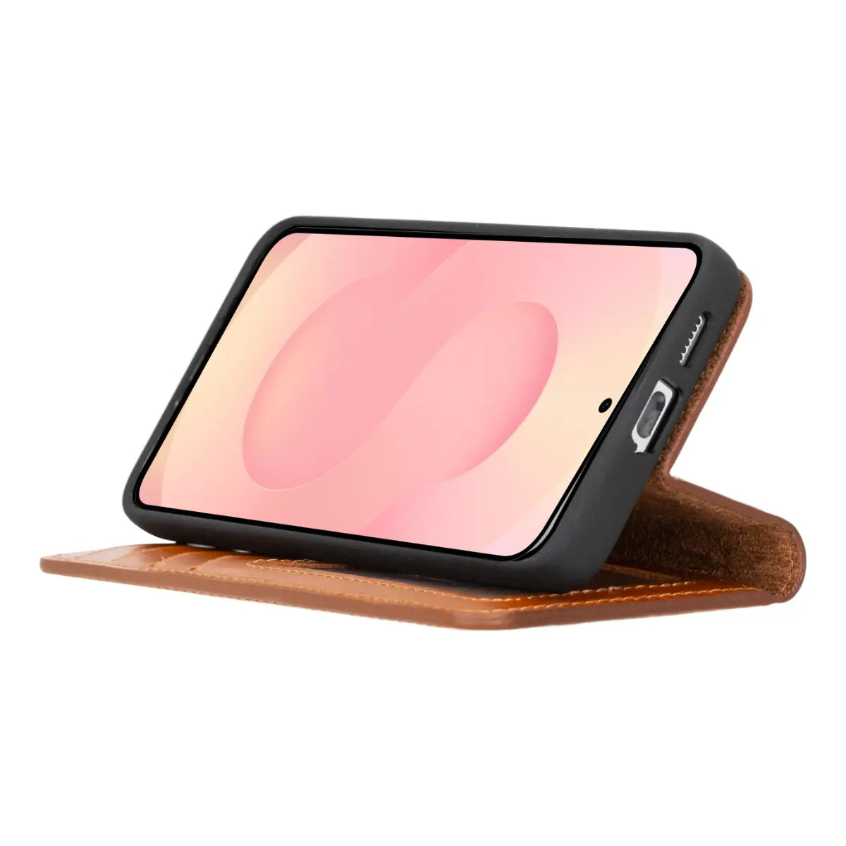 Premium Burnished Tan Magnetic Leather Wallet Case for Samsung Galaxy S25 Plus - Slim Protective Cover with Card Slots for Everyday Use & Travel