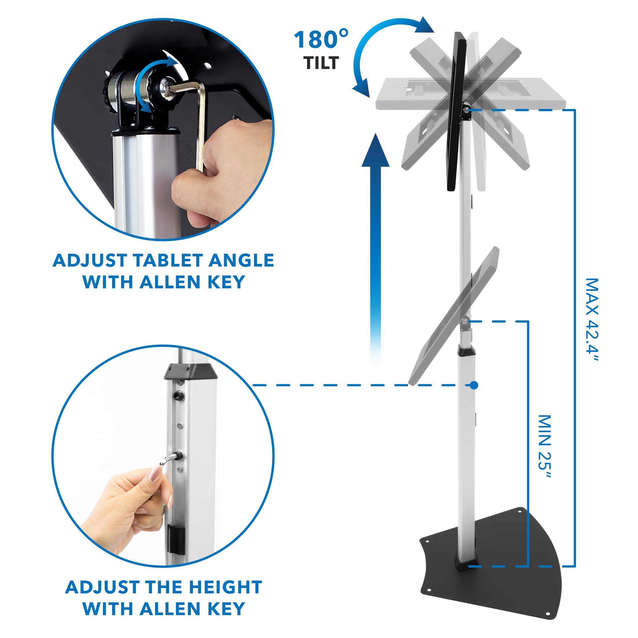 Mount-It! Anti-Theft Adjustable Floor Stand for iPad 10/9/8, iPad Pro 11/10.5, iPad Air 10.5 - Secure Steel Kiosk with Locking Mechanism for Retail Stores, Business Displays & Public Spaces