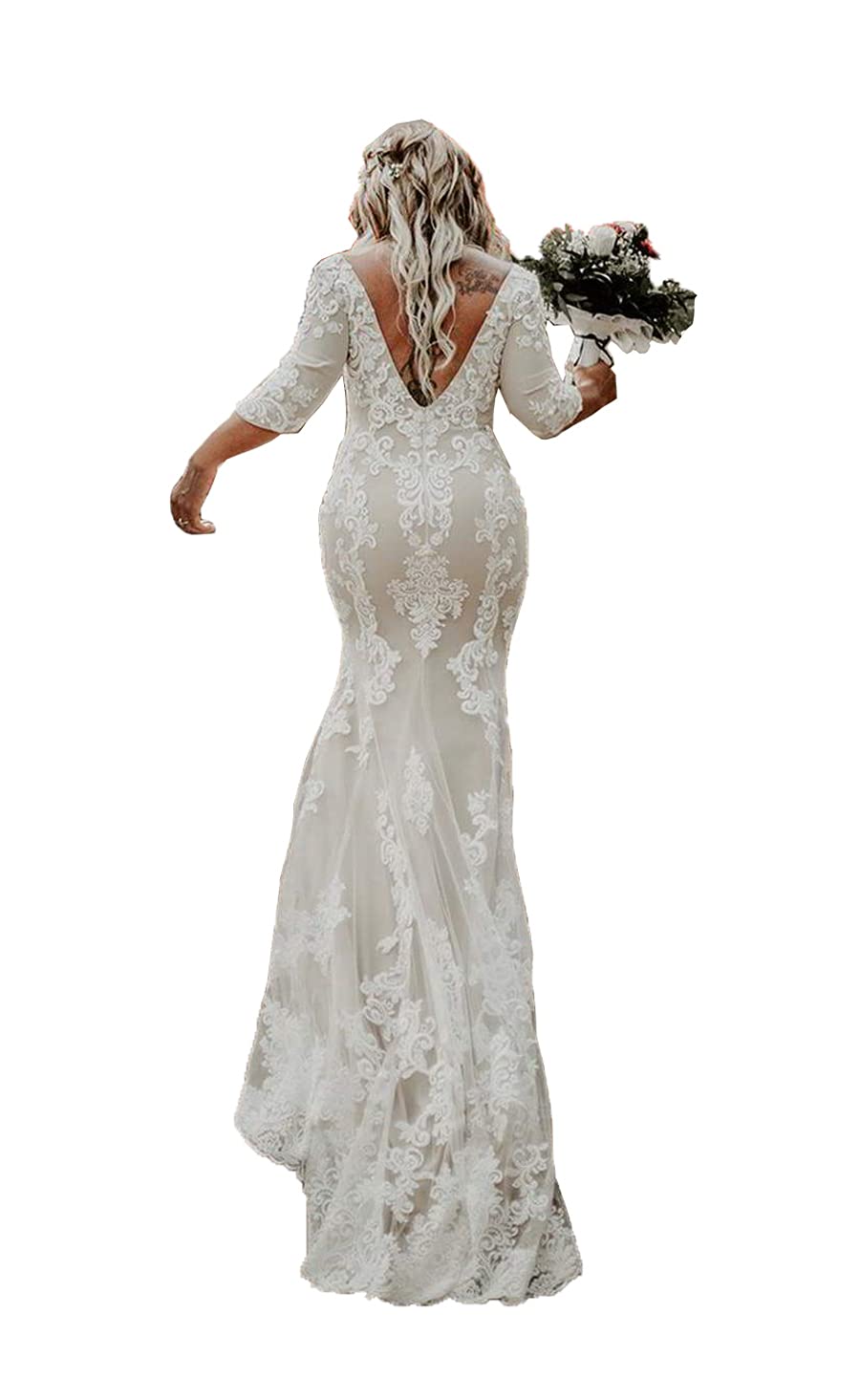 Bohemian Mermaid Wedding Dress for Women - Lace Bridal Gown with Beach Boho Style | Perfect for Beach Weddings, Destination Elopements & Boho-Themed Ceremonies