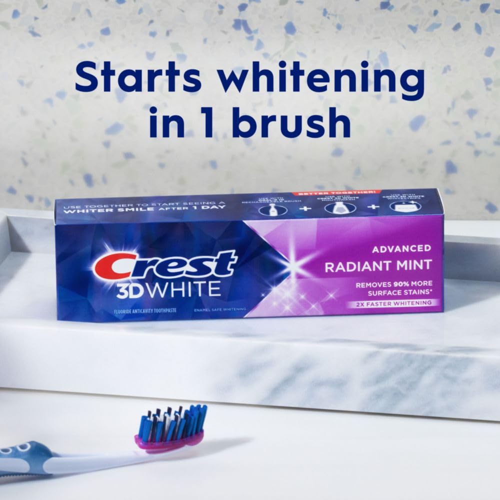Crest 3D White Advanced Teeth Whitening Toothpaste - Radiant Mint Flavor, 3.3 oz (Pack of 2) | Professional Whitening for Brighter Smile | Perfect for Daily Use & Special Occasions