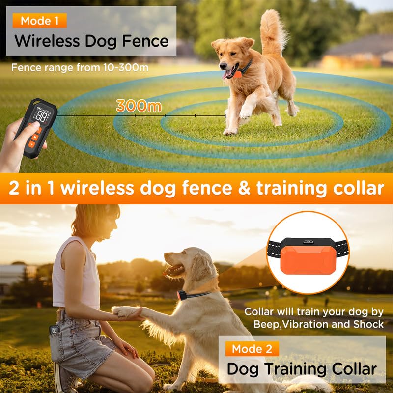 Wireless Dog Fence System - Electric Pet Containment with Remote Control Shock Collar for Safe Outdoor Training | Perfect for Backyards, Gardens & Large Properties