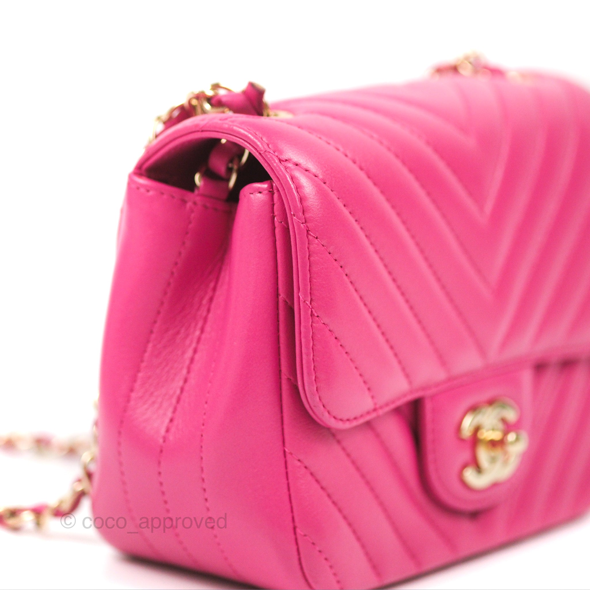Chanel Chevron Mini Square Flap Bag in Pink Lambskin with Gold Hardware - Perfect for Evening Parties & Luxury Fashion Accessories