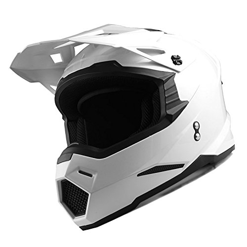 1Storm Adult Motocross Helmet BMX MX ATV Dirt Bike Helmet Racing Style HF801 with Bluetooth Headset - Glossy White - Perfect for Off-Road Racing, Motorcycle Adventures & Extreme Sports