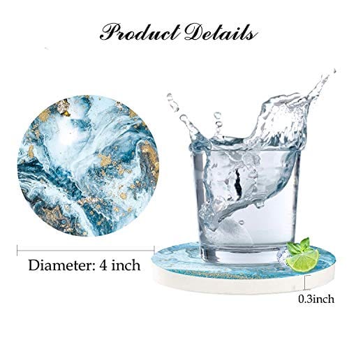 6-Pack Marble Blue Ocean Style Absorbent Ceramic Coasters with Cork Base - Scratch & Stain Resistant Drink Coasters with Holder - Perfect for Coffee Tables, Bars, and Home Decor