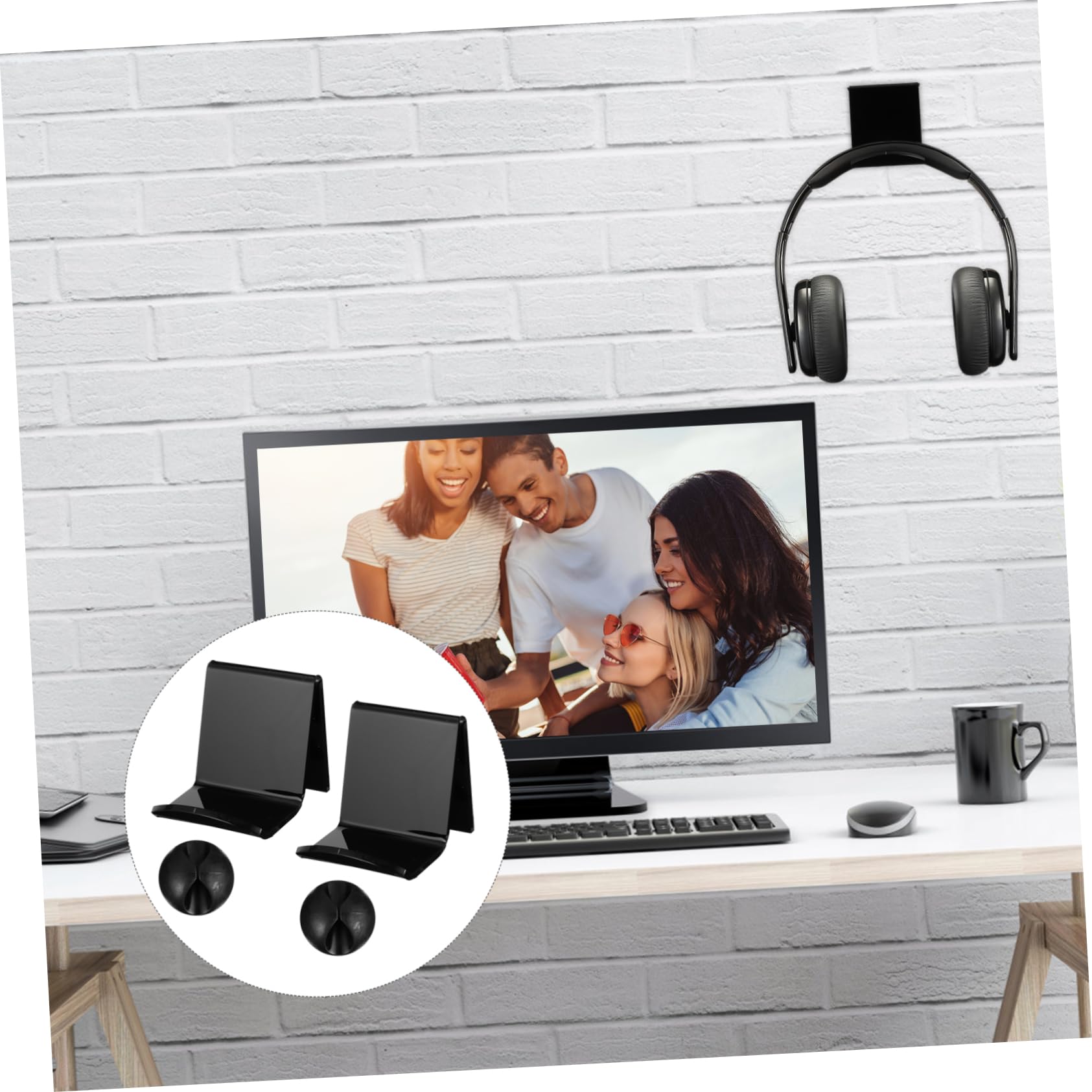 4 Pack Multi-Purpose Wall Mount Headphone Hooks - Strong Adhesive Headset Holder for Office, Gaming & Home Organization (Easy No-Drill Installation)