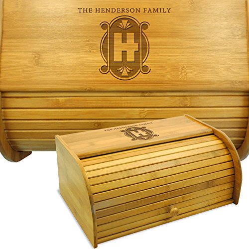 Engraved ArtDeco Bread Box - Vintage Style Wooden Cookbook Storage for Kitchen & Dining Room Decor