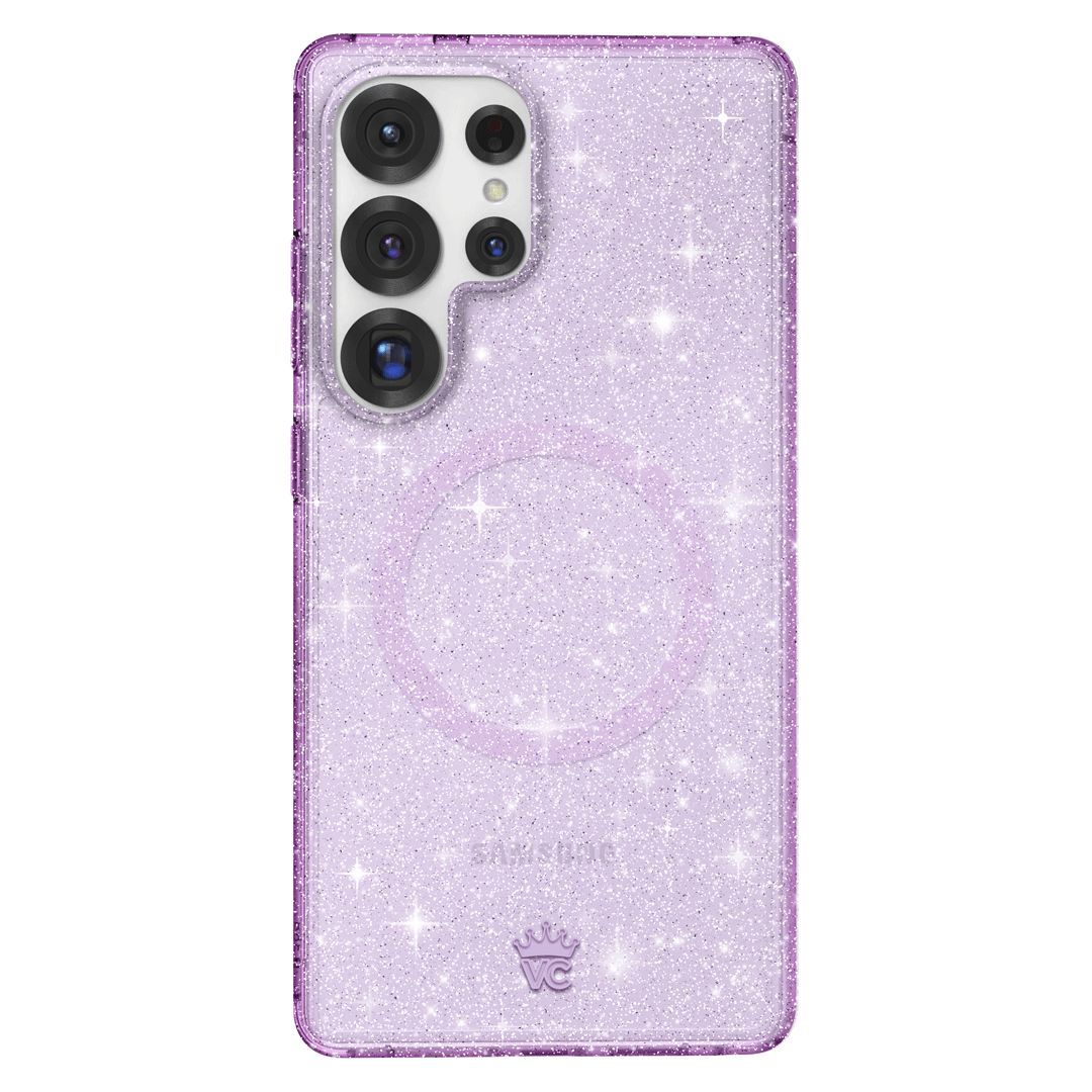Lilac Stardust Samsung Phone Case - Protective Cover for Galaxy S21/S22/S23 - Trendy Glitter Design - Perfect for Everyday Use & Gift Giving