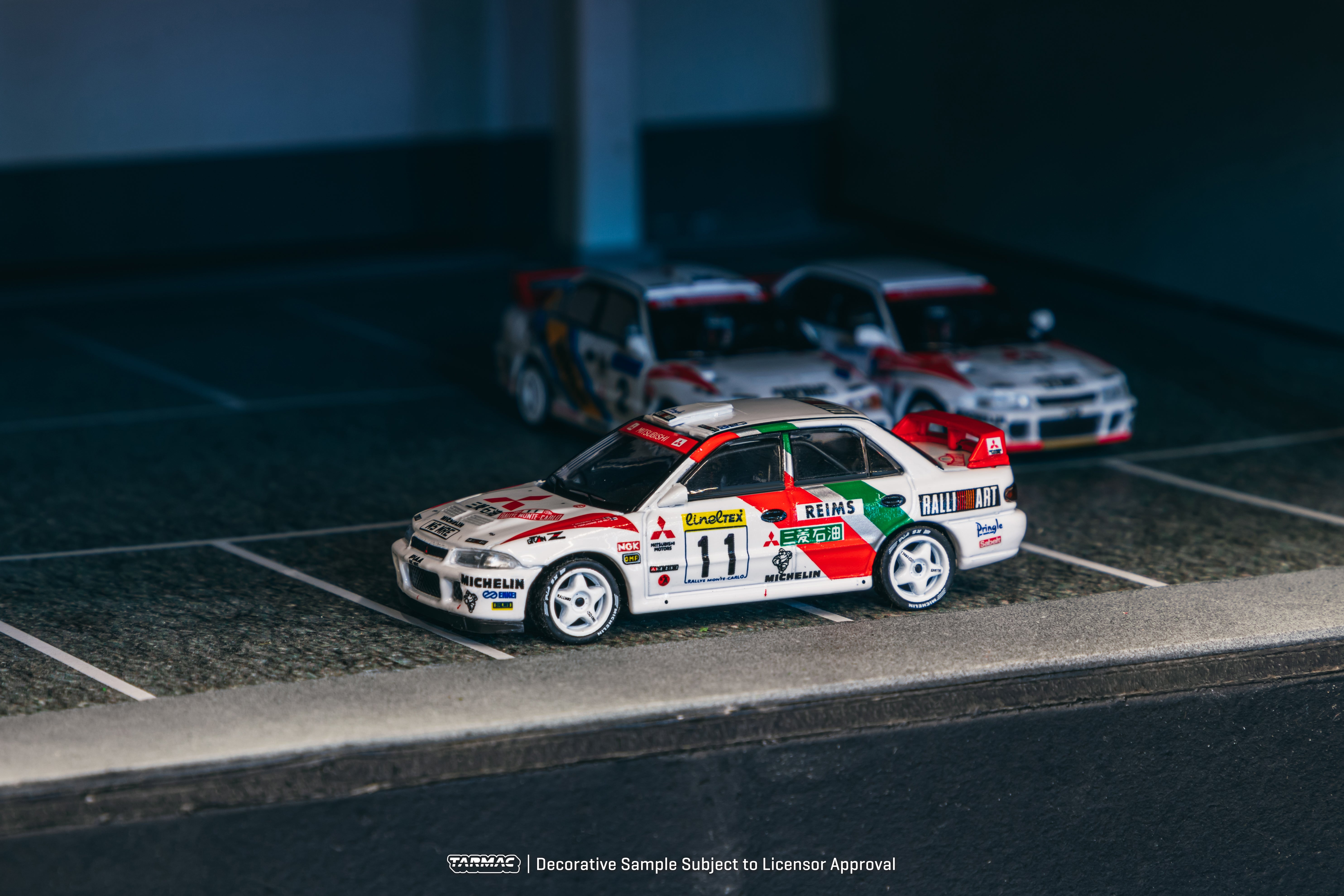 Tarmac Works 1/64 Scale Mitsubishi Lancer Evolution II Rallye Monte Carlo 1995 #11 Diecast Model Car - Perfect for Collectors, Display, and Racing Enthusiasts