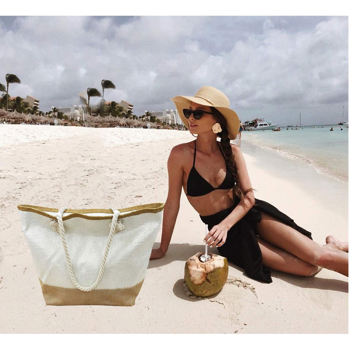 Women's Large Straw Beach Bag with Zipper - Stylish Tote for Pool, Gym, Travel, and Daily Use - Perfect for Summer Outings and Weekend Getaways