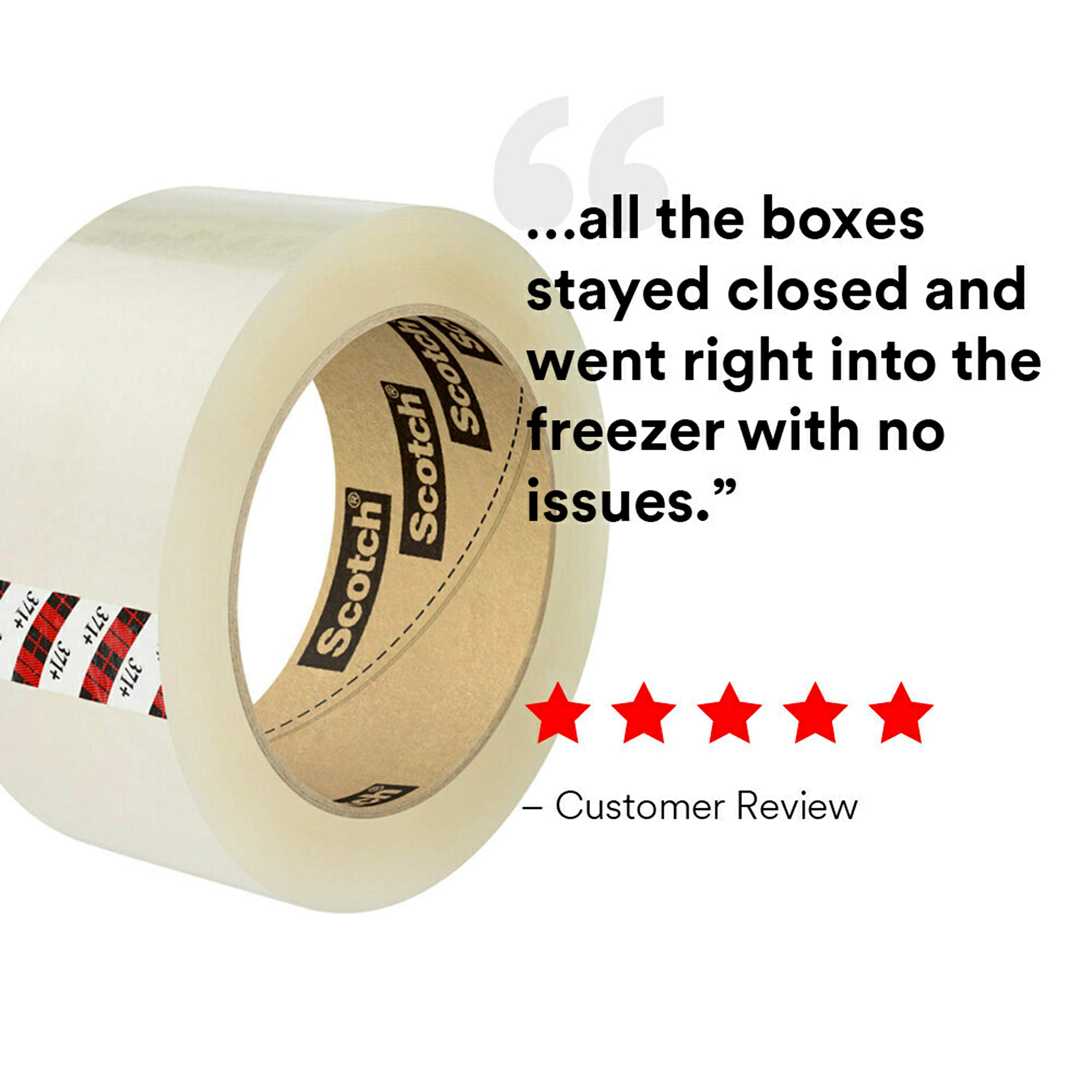 3M Scotch High Tack Box Sealing Tape 371+ - Heavy Duty Packaging Tape with Synthetic Rubber Adhesive, 48mm x 100m, Clear (36 Rolls/Case) - Ideal for Shipping Boxes, Moving & Warehouse Packaging